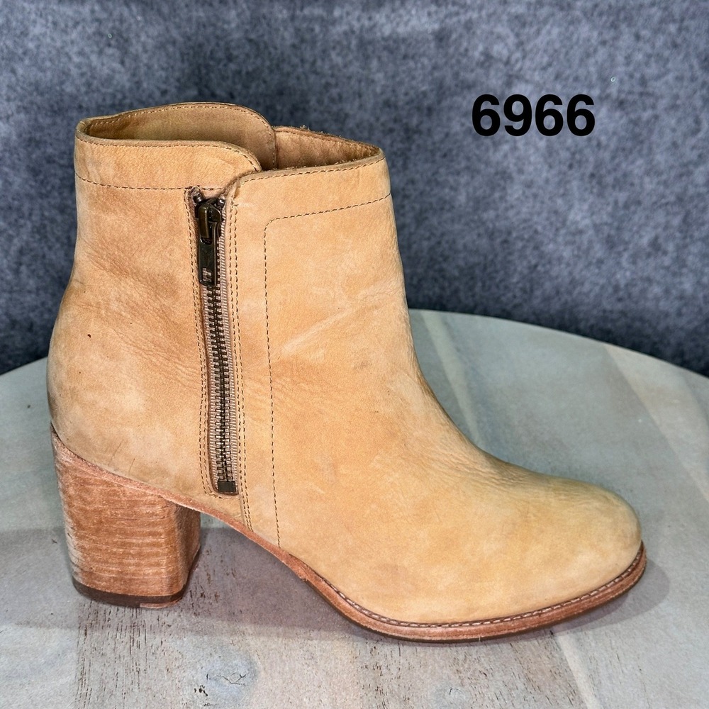 Frye Addie Double Zip Sand Tan Leather Ankle Boots Block Heel Women's Size 7.5 B - Picture 1 of 12